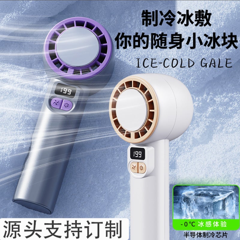 New High-Speed Powerful Refrigeration Handheld Small Fan Digital Display Portable Turbo Ice Desktop Charging Handheld Fan - Image 2